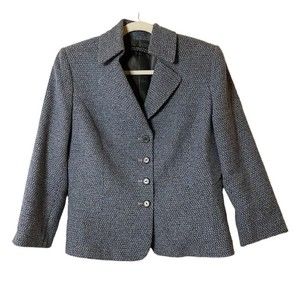 Manhattan Couture Women's Blue/Black Heathered Lined Blazer Jacket‎ Sz 10